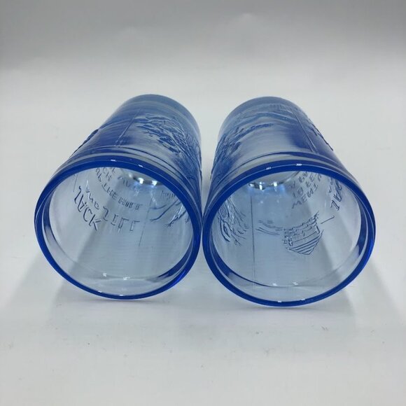 Vintage Tiara Blue Glass Pitcher and 2 Glass Set Jack and Jill Nursery Rhymes - Picture 13 of 16